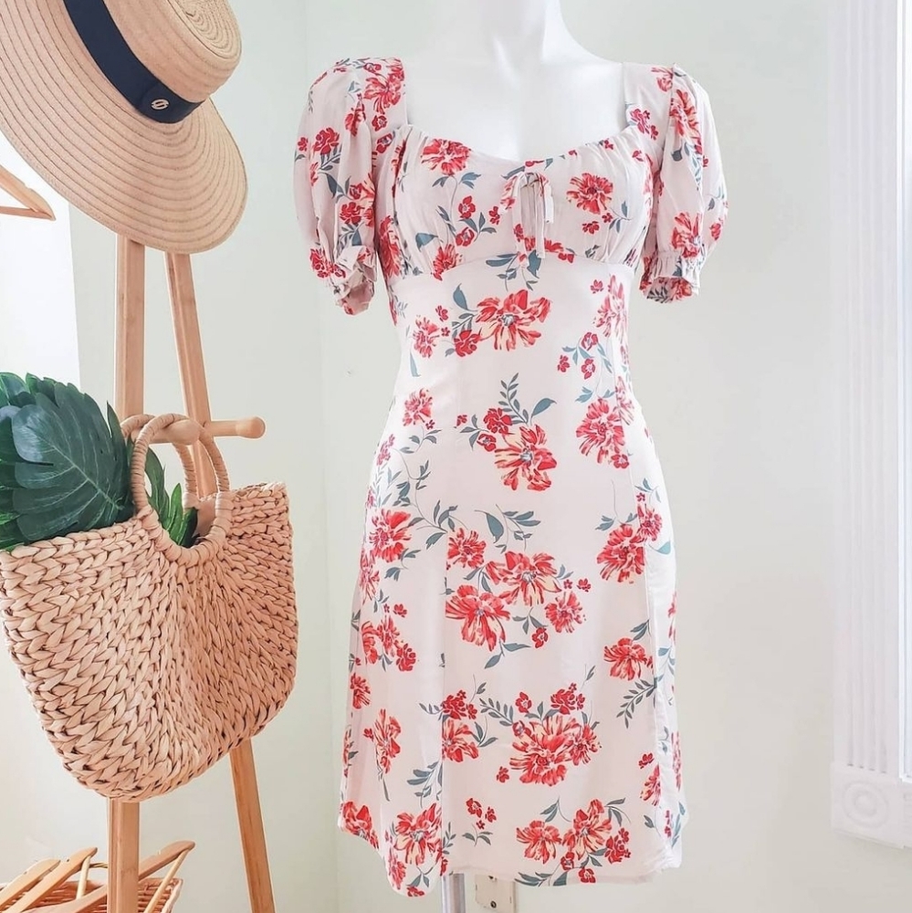 Ivory with orange floral print mini dress
